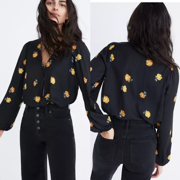 Madewell Tops - Madewell Bubble Sleeve Wrap Floret Blouse